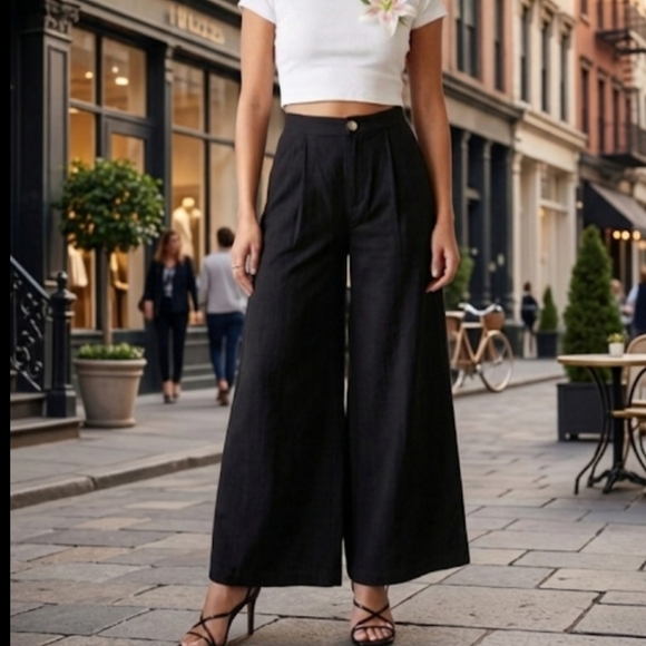 Mustard Seed Pants - Mustard Seed Black Wide-Leg Pants,Sz S